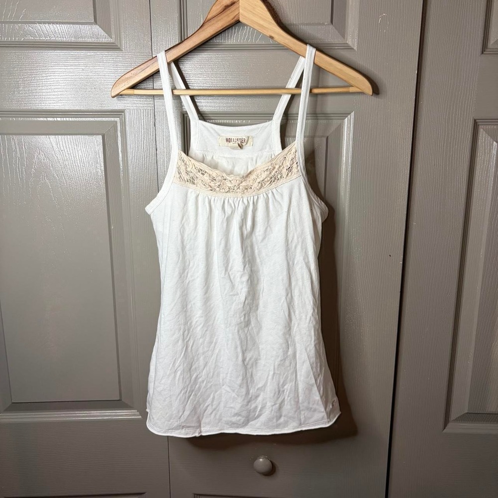 Hollister Y2K White Lace Cami Tank Top Women Large Preppy Fairy Babydoll Cream